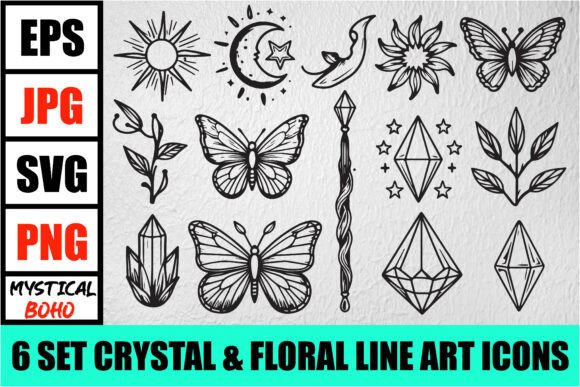 Download Mystical Crystal &amp; Floral Icons Set - Premium Resources