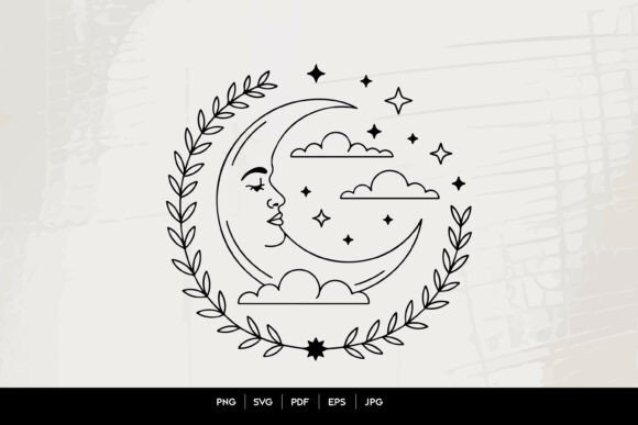 Download Celestial Moon Face Botanical Wreath - Premium Resources